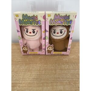 All Things Mochi Mochi Monster Keychains, Set of 2, Plush Collectible Pink/Brown